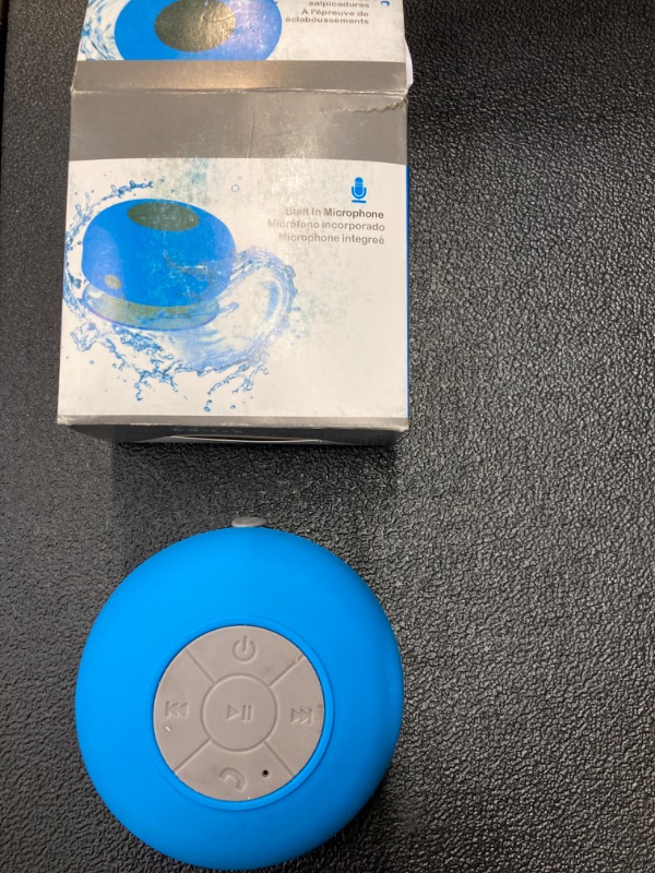 Photo 1 of TechStar+ Wireless Bluetooth Portable Waterproof Shower/Car/Outdoor Speaker with Built-in Microphone, Easy-Access Control Buttons, and Powerful Suction-Cup - Light Blue (Includes Charger)