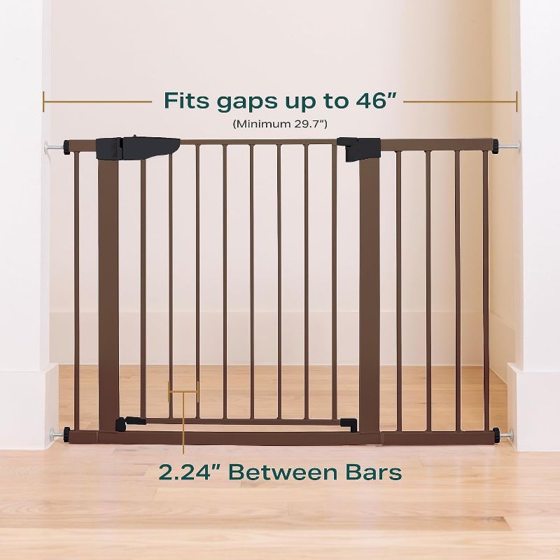 Photo 1 of  Cumbor 29.7-46" Baby Gate for Stairs, Auto Close Dog Gate for the House, Easy Install Pressure Mounted Pet Gates for Doorways, Easy Walk Thru Wide Safety Gate for Dog,Brown, Mom's Choice Awards Winner