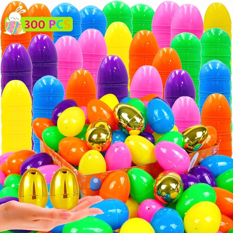 Photo 1 of [6 Golden Eggs] 300 PCS Plastic Easter Eggs, 2.3" Empty Easter Eggs Fillable Colorful Bright Plastic Eggs Bulks Easter Hunt For Easter Egg Hunt Filling Treats Easter Basket Stuffers Easter Party Favor