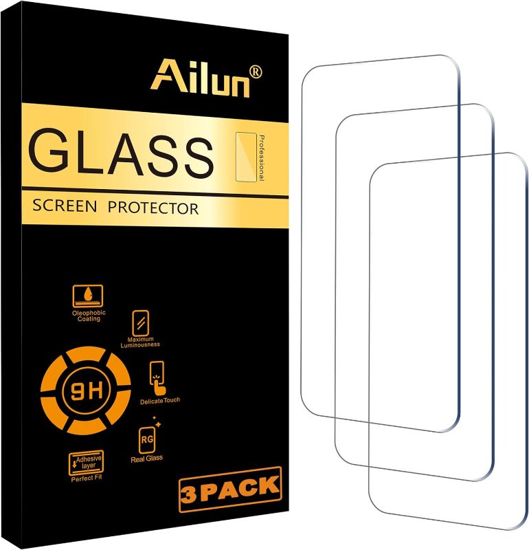 Photo 1 of Ailun Glass Screen Protector for iPhone 15 / iPhone 15 Pro [6.1 Inch] Display 3 Pack Tempered Glass, Sensor Protection, Dynamic Island Compatible, Case Friendly