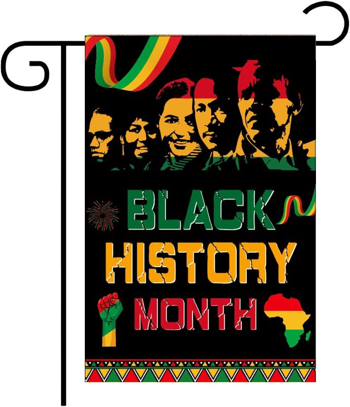 Photo 1 of Black History Month Garden Flag, Double Sided Print Black History Month Yarn Sign with 17.7"X11.8", African American February Holiday Black Pride Juneteenth Sign for Outdoor Decorations Black-1