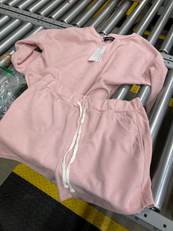 Photo 2 of MEROKEETY Women's Long Sleeve Pajama Set Henley Knit Tops and Shorts Sleepwear Loungewear PINK