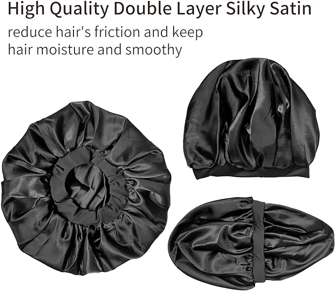 Photo 2 of BONNET QUEEN Silk Bonnet for Sleeping Satin Bonnet Wide Elastic Band Double Layer Bonnet Large Bonnet for Women Curly Hair
