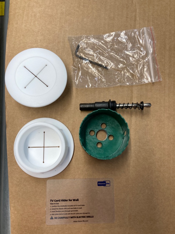 Photo 1 of TV Wire Hider Kit for Wall Mount TV, White in Wall Cable Management Kit, Includes 2 Pass Throughs and Hole Saw Drill Attachment for Easy Install