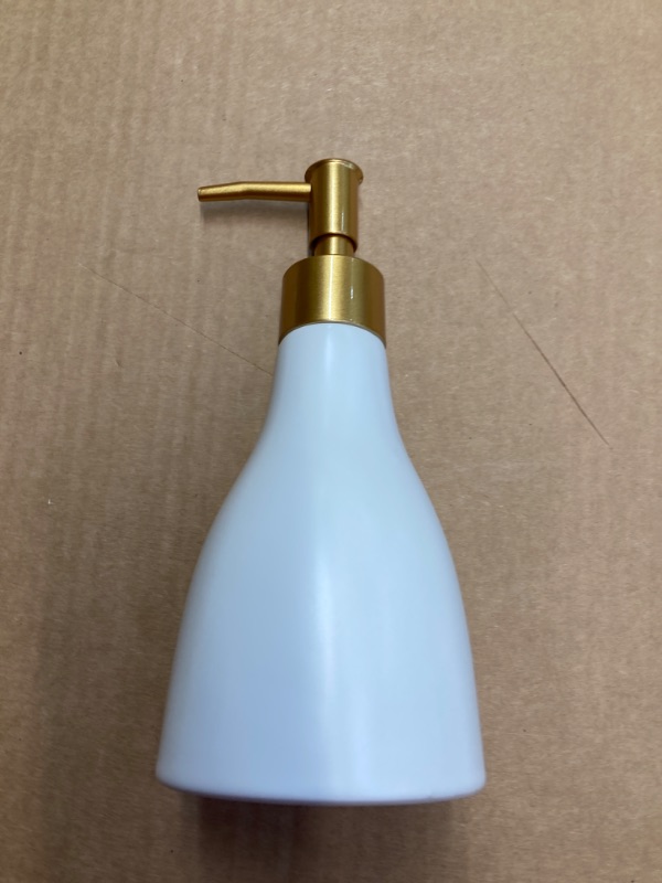 Photo 3 of 280ml Liquid Soap Dispenser for Bathroom with Gold Pump,Dish Soap Dispenser for Kitchen Sink,Refillable Countertop Lotion Dispenser, Ceramics White Hand Soap Dispenser(Cone White Bottle) Cone Off White Bottle