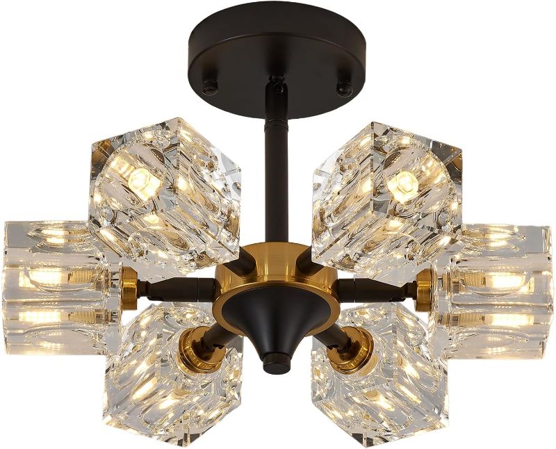 Photo 1 of *** 4 LAMP MODEL C015-Black-4 *** Crystal Ceiling Light Fixture,Modern Ceiling Lamp,Length 17.71 Inches,Black Gold Color,Close to Ceiling Light Fixtures,for Bedroom, Living Room, Dining Room,Using 4 G9 Light Sources, C015-Black-4