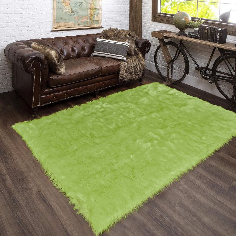 Photo 1 of *** Unknown Size *** Latepis Area Rug for Living Room Olive Grass Green Fluffy Rug Faux Sheepskin Fur Rug for Living Room Sofa Floor Shaggy Rug for Bedroom Nursery Rug Home Déco