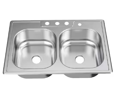 Photo 1 of 33 in. Drop-In 50/50 Double Bowl 20 Gauge Stainless Steel Kitchen Sink
