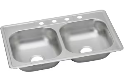 Photo 1 of *** Minor Damage *** 33 in. Drop-in Double Bowl 22 Gauge Stainless Steel Kitchen Sink with 4-Faucet Holes
