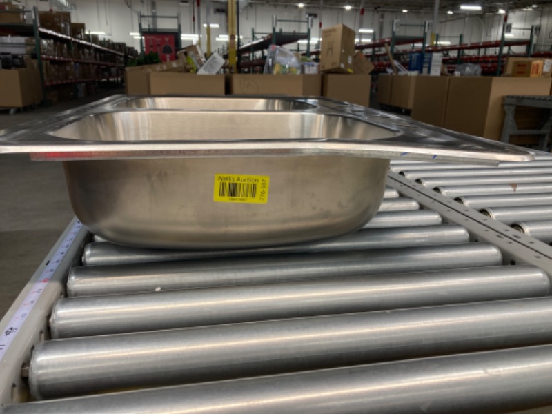 Photo 2 of *** Minor Damage *** 33 in. Drop-in Double Bowl 22 Gauge Stainless Steel Kitchen Sink with 4-Faucet Holes
