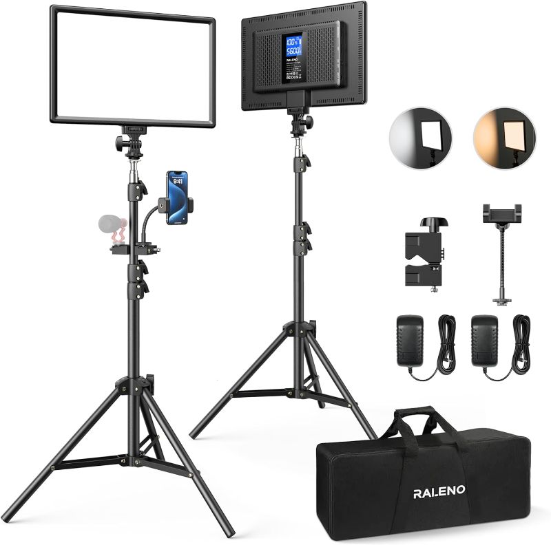 Photo 1 of RALENO 2-Pack Photography Lighting with 2.4G Remote, Two 18" 45W Studio Lights for Video Recording, Photography, Live Streaming, CRI 97+ 3200K-5600K LED Video Light with 2 Stands for TikTok, YouTube