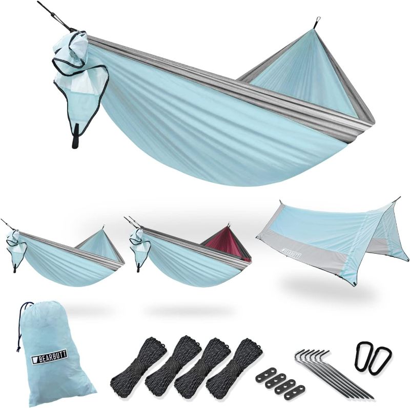 Photo 1 of Bear Butt 3 in 1 Camping Hammock - Double Hammock, Rain Fly Tarp & Hammock Underquilt - Portable Hammock Camping Essentials - Survival Gear and Equipment - Hiking Gear - Camping Hammock with Rain Fly