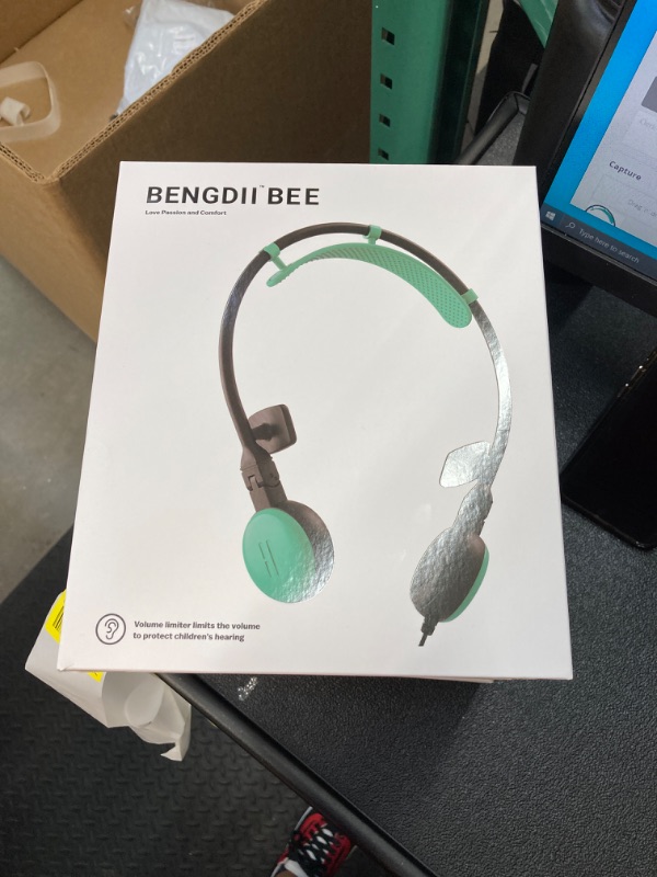 Photo 2 of Bee Off Ear Headphones, Max Comfort Ear Speakers, Noncontact Earpieces, Lightweight Open Ear Headsets, Microphone, 3.5mm Jack for School/Teens/Kids/Phone/Tablet/Laptop, Korean Made, Mint