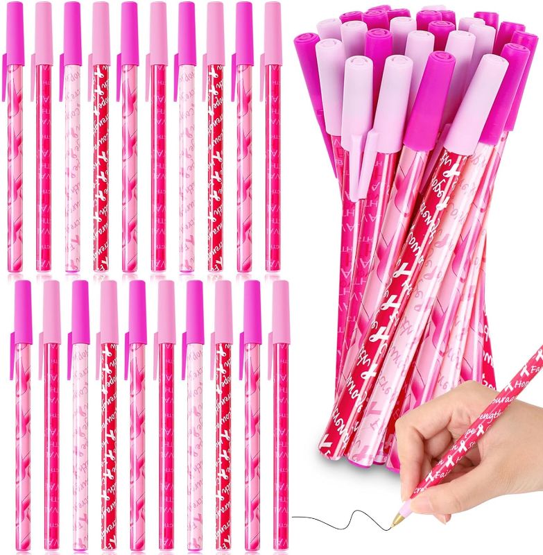 Photo 2 of JANYUN Pink Ribbon Pens Breast Cancer Awareness Accessories 50 cout 