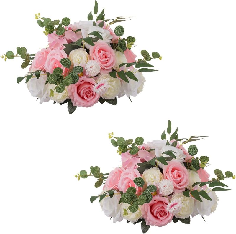 Photo 1 of  Artificial Flower Wedding Table Centerpieces 2 Pcs Large 13.7" Pink Fake Flowers Rose