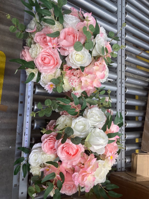 Photo 3 of  Artificial Flower Wedding Table Centerpieces 2 Pcs Large 13.7" Pink Fake Flowers Rose