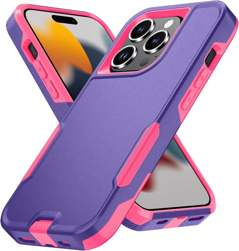 Photo 1 of for iPhone 15 Plus [Shockproof] [Dropproof],Pocket-Friendly, with Port Protection,Heavy Duty Protection Phone Case Cover for Apple iPhone 15 plus  (deep Purple/Rose red)