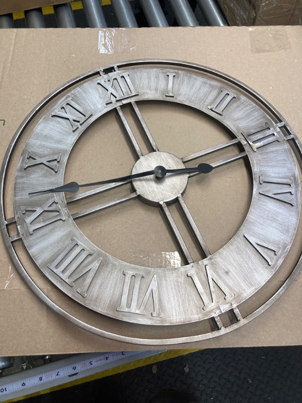 Photo 3 of ***SEE NOTES*** LITTLE HAND ON CLOCK IS BROKEN Large 20" inch Metal Roman Numeral Clock | Silent Non-Ticking Battery Operated Quartz Clock | Big Industrial Decorative Wall Clock | Oversize Modern Clocks by Wall Charmers