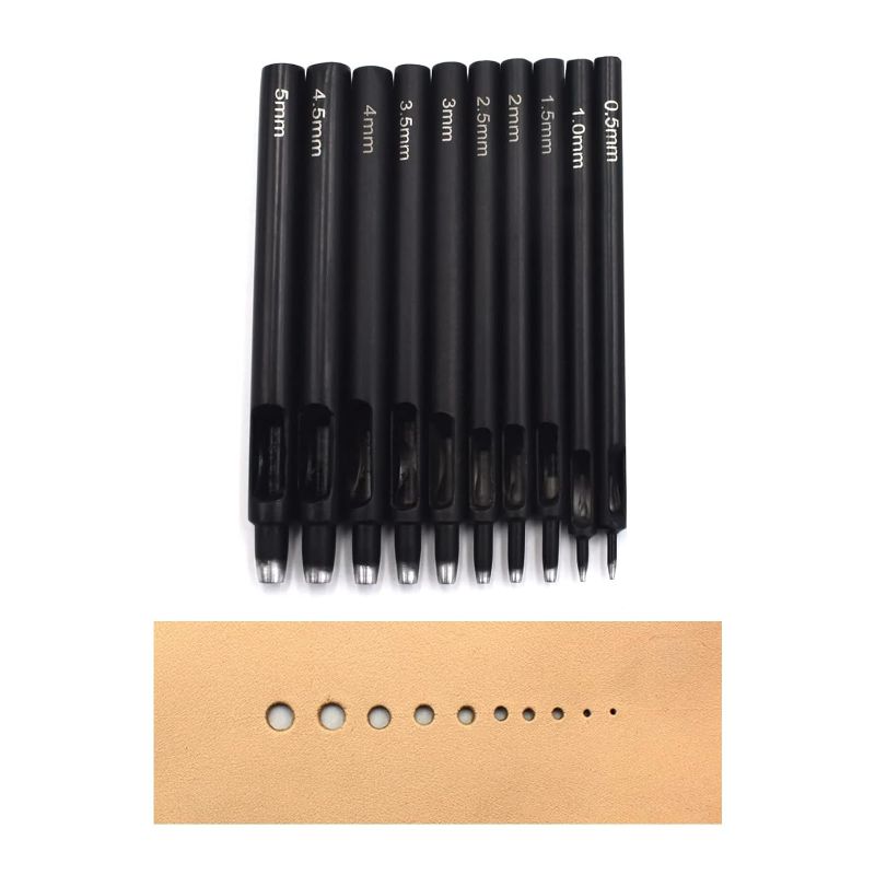 Photo 1 of 10Pcs Leather Hole Punch Cutter 0.5mm-5mm Round Hollow Hole Punch Set, Leather Working Tools Leather Craft Punch Tool Kit(Slim Style)