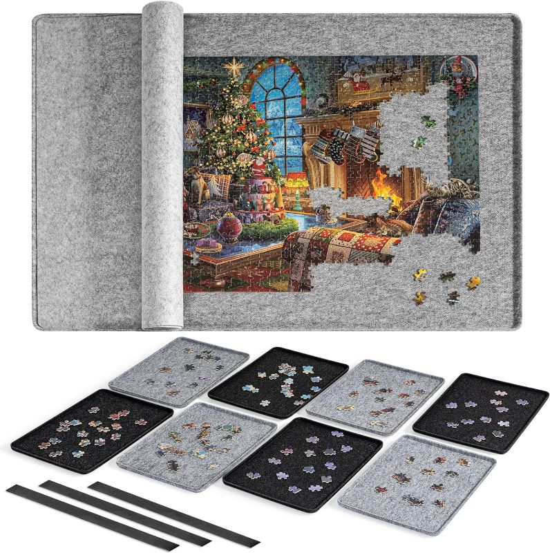 Photo 1 of Lavievert Jigsaw Puzzle Board with Cover & 8 Sorting Trays, Portable Puzzle Mat, Lightweight Felt Puzzle Table for Adults, Large Puzzle Storage Saver Holder for Up to 1500 Pieces - Light Gray