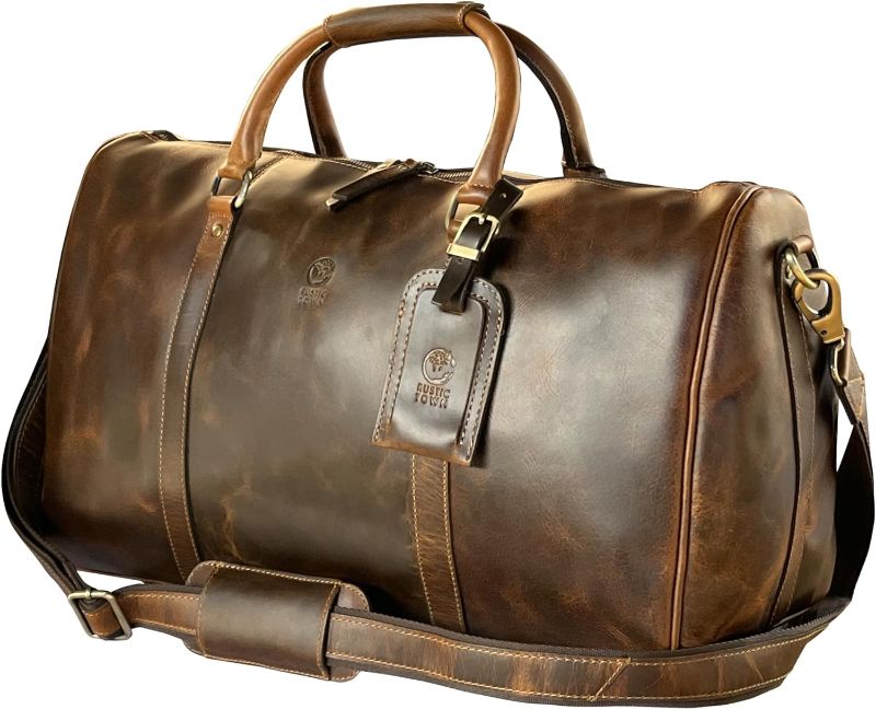 Photo 1 of Handmade Leather Duffle Bag | Full Grain Leather | TSA Approved Cabin Sized Duffel | Vintage Classic Style with Modern Outlook | Carry On Gifts for Men and Women (Brown, 20 inches)
