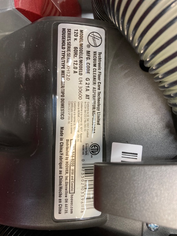 Photo 9 of *** MISSING PIECES *** Hoover WindTunnel Max Bagged Upright Vacuum Cleaner, with HEPA Media Filtration, 30ft. Power Cord, UH30600, Red