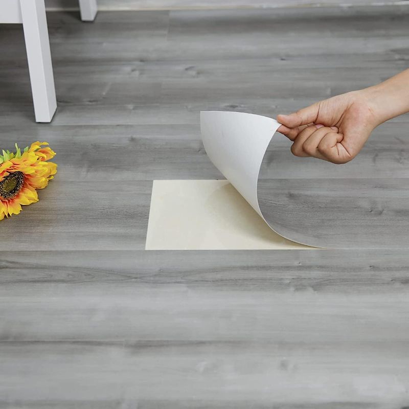 Photo 1 of *** SEE PHOTOS *** Peel and Stick Floor Tile, 35in×6in, 58 Sq.Ft, Natural Grey Wood Grain Look, Self Adhesive 4 pack