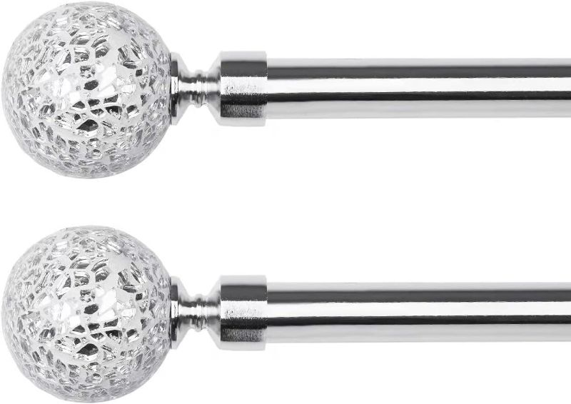 Photo 1 of ***DAMAGED*** 2 Pack Silver Glass Mosaic Ball Finials Curtain Rod?3/4” Adjustable Curtain Rod?28-48 Inch?Chrome
