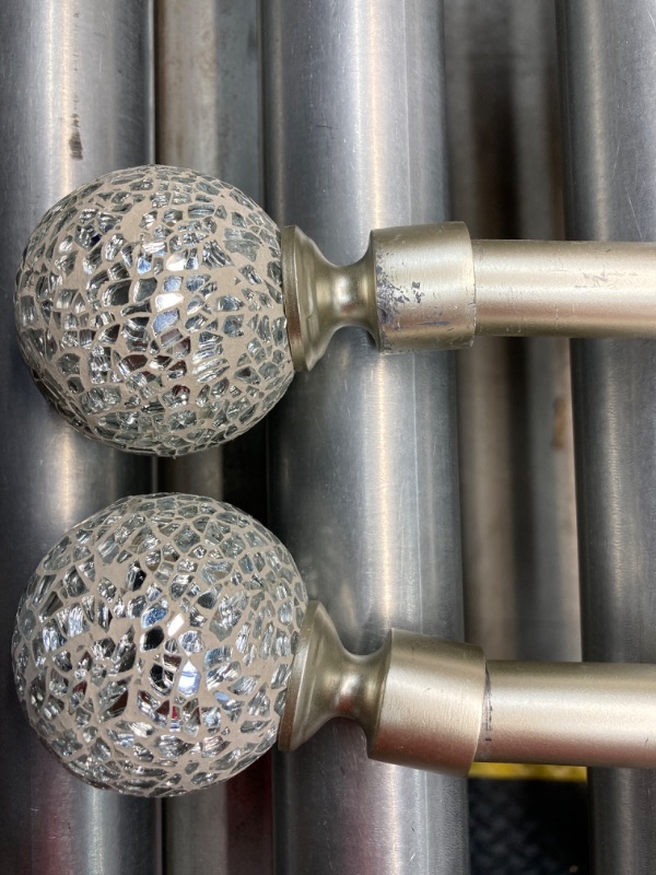 Photo 3 of ***DAMAGED*** 2 Pack Silver Glass Mosaic Ball Finials Curtain Rod?3/4” Adjustable Curtain Rod?28-48 Inch?Chrome
