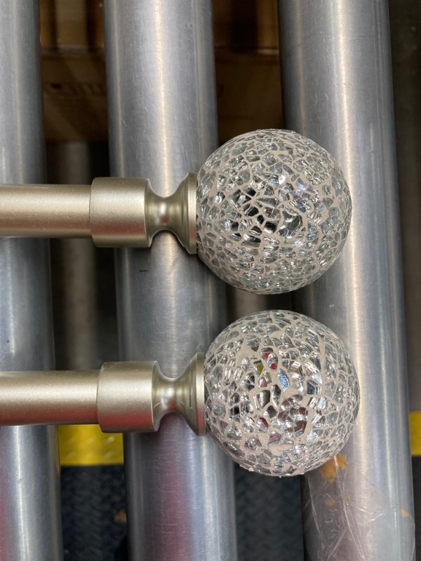 Photo 4 of ***DAMAGED*** 2 Pack Silver Glass Mosaic Ball Finials Curtain Rod?3/4” Adjustable Curtain Rod?28-48 Inch?Chrome
