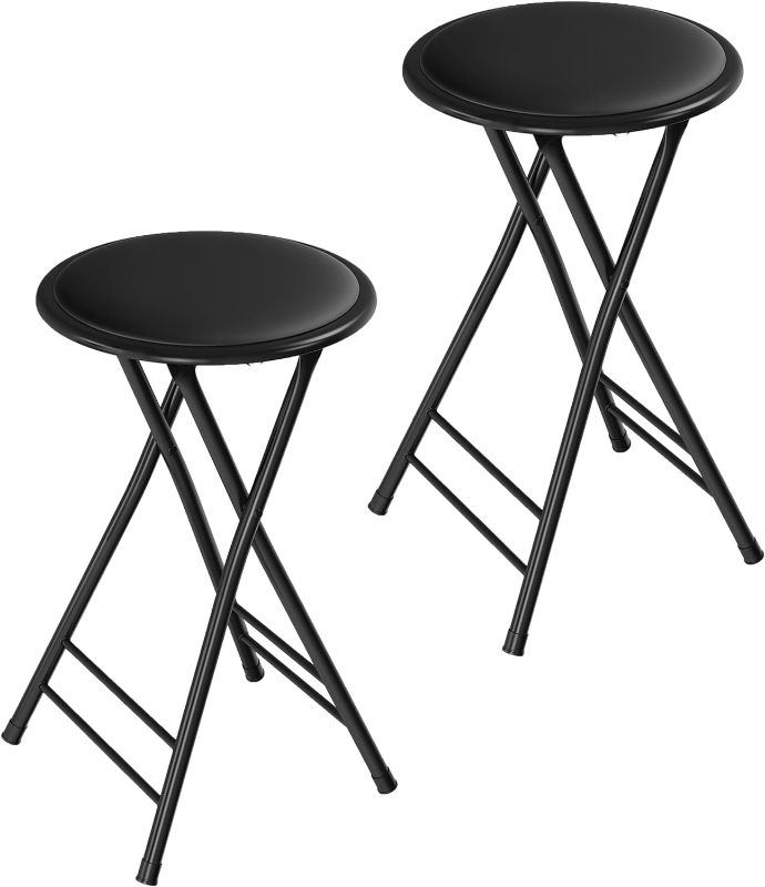 Photo 1 of ***Minor Damage*** Set of 2 Counter Height Bar Stools – 24-Inch Backless Folding Chairs with 225lb Capacity for Kitchen, Rec Room, or Game Room (Black)
