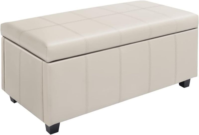 Photo 1 of *** MISSING PIECES *** CangLong 36Inch Damara Lift-Top Storage Ottoman Bench with Faux-Leather Upholstery, Upholstered Foam Padded Rectangular Footstool, Easy Assemble Furniture ,Cream
