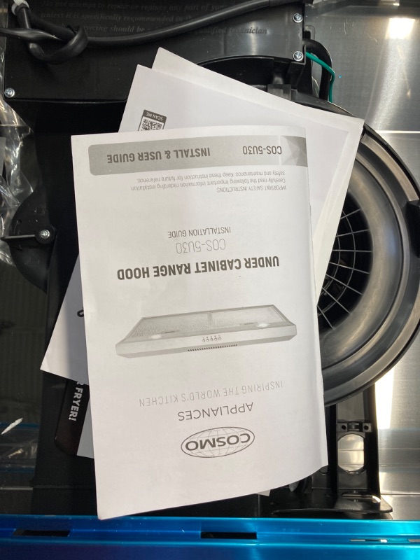 Photo 6 of ***MISSING PIECES*** COSMO 5U30 30 in. Under Cabinet Range Hood with Ducted/Ductless Convertible (Kit Not Included), Slim Kitchen Over Stove Vent, 3 Speed Exhaust Fan, Reusable Filter, LED Lights in Stainless Steel