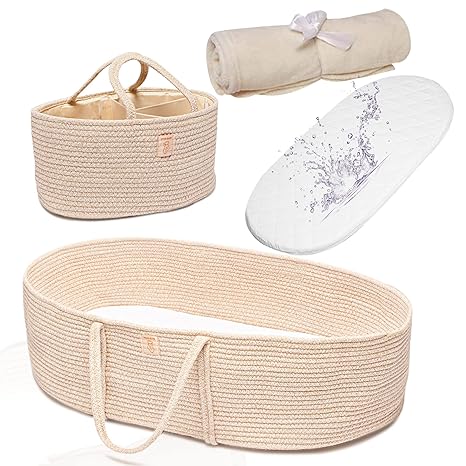 Photo 1 of Trendy Multifuncional Basket- Cotton rope Basket Set Of 4 Pieces, Waterproof Pad Cover, Caddy Diaper Organizer,Cotton Blanket -Cotton Rope - Nursery Decor - Toys Organizer,