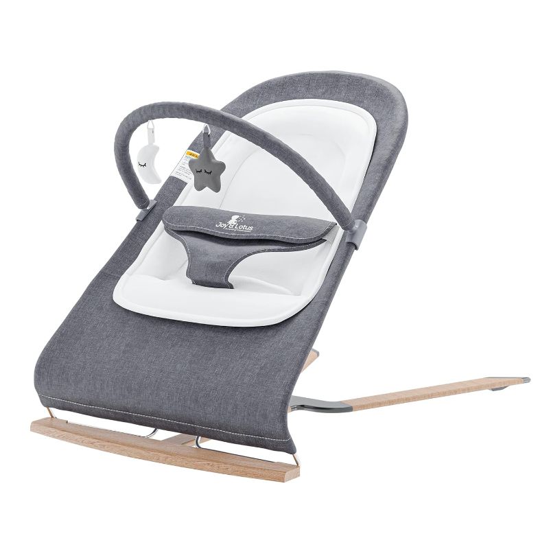 Photo 1 of Baby Bouncer Seat for Infants with Wood Accents - Newborn Bouncer for Babies 0-6 Months Up to 20 lbs. - Portable Infant Bouncer - Baby Bouncer Chair - Bouncy Infant Seat with Removable BarLPNPMCD3403922
