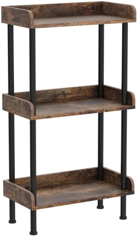 Photo 1 of Bookshelf Small Book Shelf: 3-Tier Wood Bookcase Industrial Bookshelf Metal Standing Book Shelves Display Book Rack for Living Room Bedroom Home Office (Rustic Brown)
