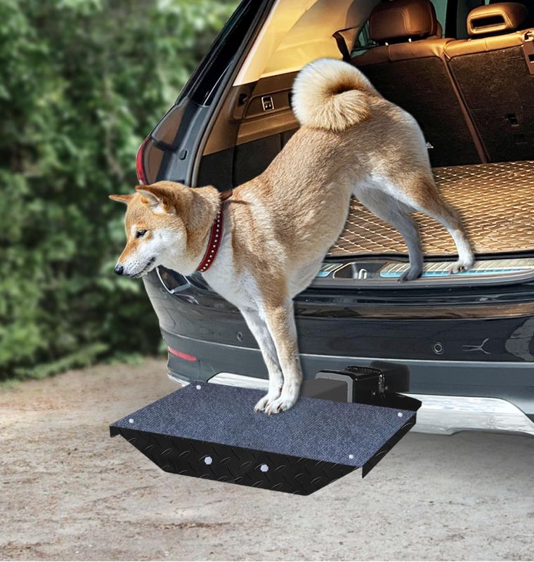 Photo 1 of Pet Car Hitch Steps Ramps with Double Nonslip Surface Help Your Dog Get in & Out of Trucks Cars and SUV Supports Pets up to 400 lb No Tools Needed Easy to Install on for Travel Essential Pet Gear