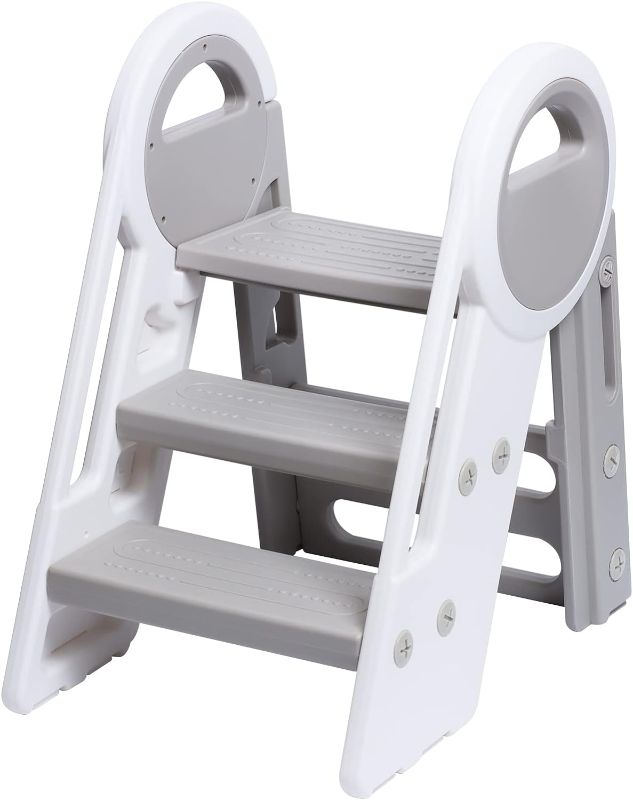 Photo 1 of Step Ladder 3 Step Folding Toddler Step Stool for Kids Three Step Standing Tower for Kitchen Counter,Adjustable 3 Step Stools with Handles to 2 Step for Toilet Potty Training