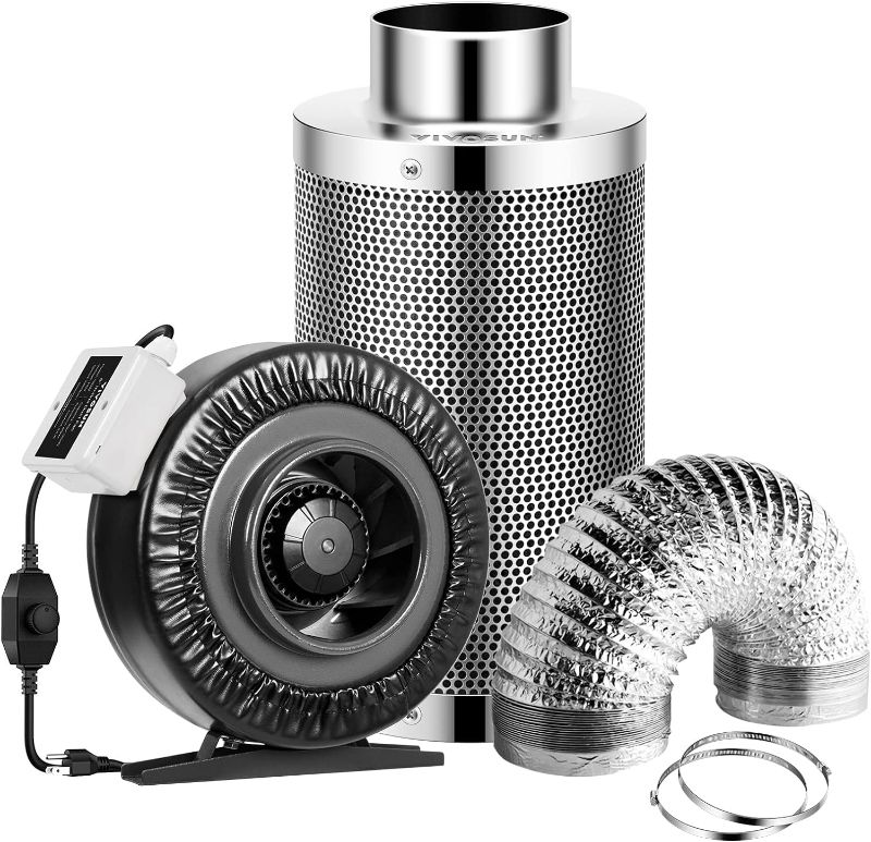 Photo 1 of VIVOSUN 6 Inch 440 CFM Inline Fan with Speed Controller, 6 Inch Carbon Filter and 8 Feet of Ducting, Air Filtration Combo for Grow Tent Ventilation