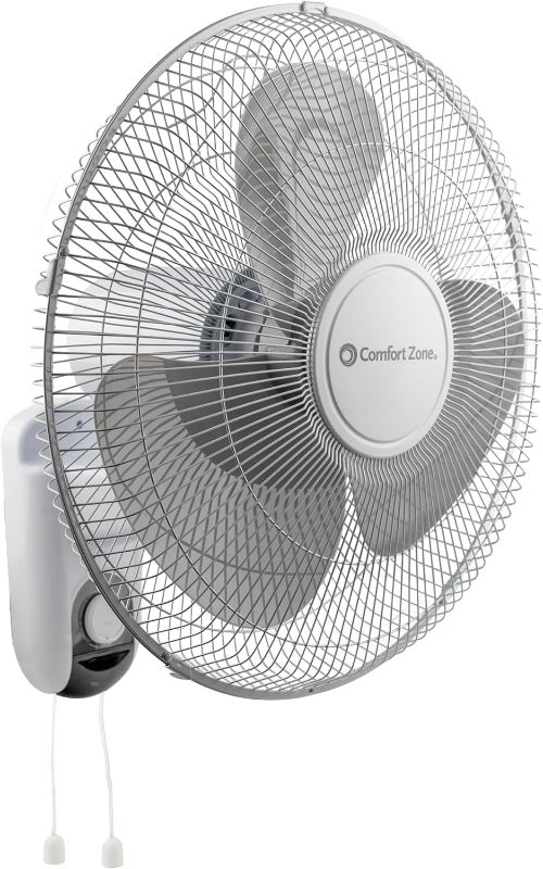 Photo 1 of 16” 3-Speed Oscillating Wall-Mount Fan with Adjustable Tilt, Metal Grille, 90-Degree Oscillation, Ideal for Home, Bedroom, Gym & Office, CZ16W