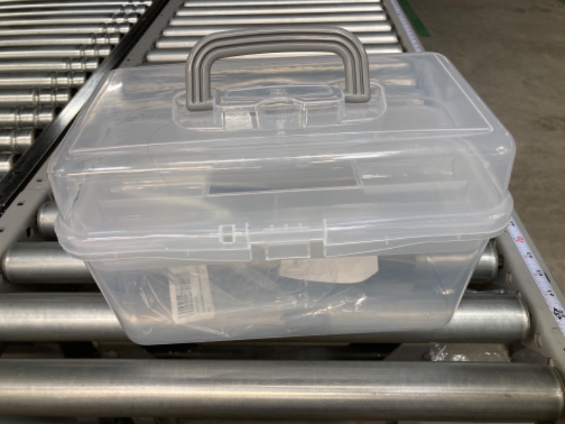 Photo 3 of BangQiao Multipurpsoe Plastic Art Craft Storage Container Box Case with Handle and Removable Tray, Clear&Gray