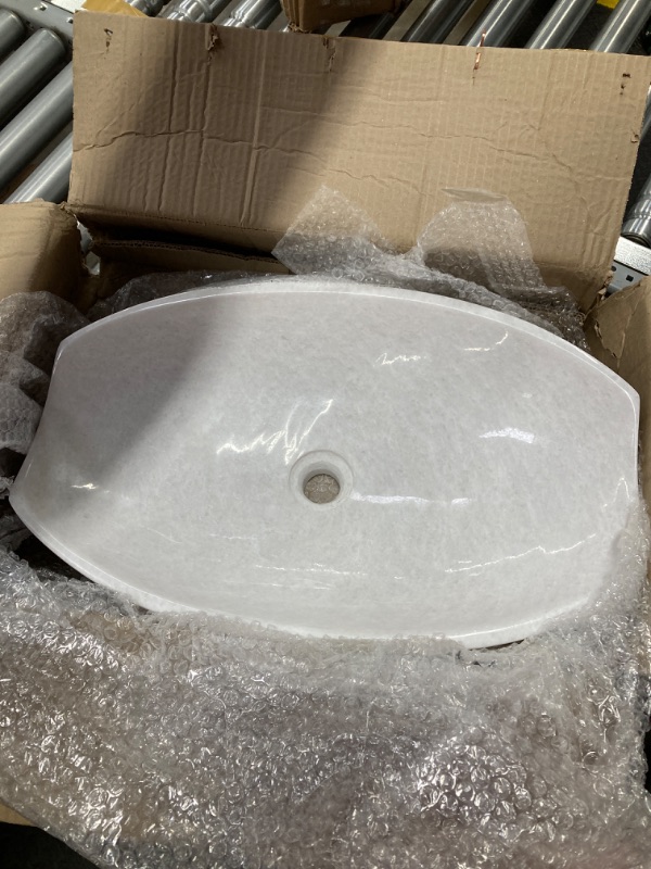 Photo 2 of A+ Grade Oval White Vessel Sink, Marble Vessel Sink, Vessel Sinks for Bathrooms, Vessel Sink Stone, Modern Vessel Sink, Stone Sink included Copper Pop-up Drain and P Trap Sink, White