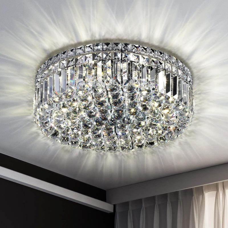 Photo 1 of 6-Lights Crystal Flush Mount Chandelier Light Fixture with K9 Crystals Modern Ceiling Lights Elegant Pendant Lamp for Bedroom,Hallway,Bar,Living Room,Dining Room,H5.9 xW20 (Bulbs Not Included)