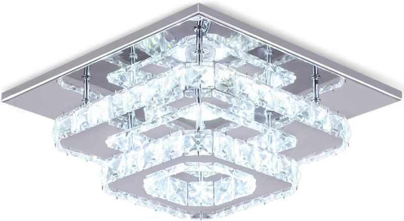 Photo 1 of Finktonglan Crystal LED Ceiling Light Lamp Stainless Steel K9 Modern Flush Mount Lights Fixture Square Chandelier for Dining Room Living Room Bedroom