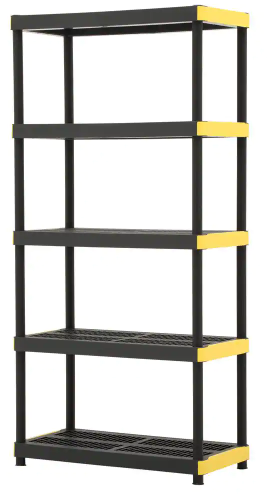 Photo 1 of 5-Tier Plastic Garage Storage Shelving Unit in Black (36 in. W x 74 in. H x 18 in. D)