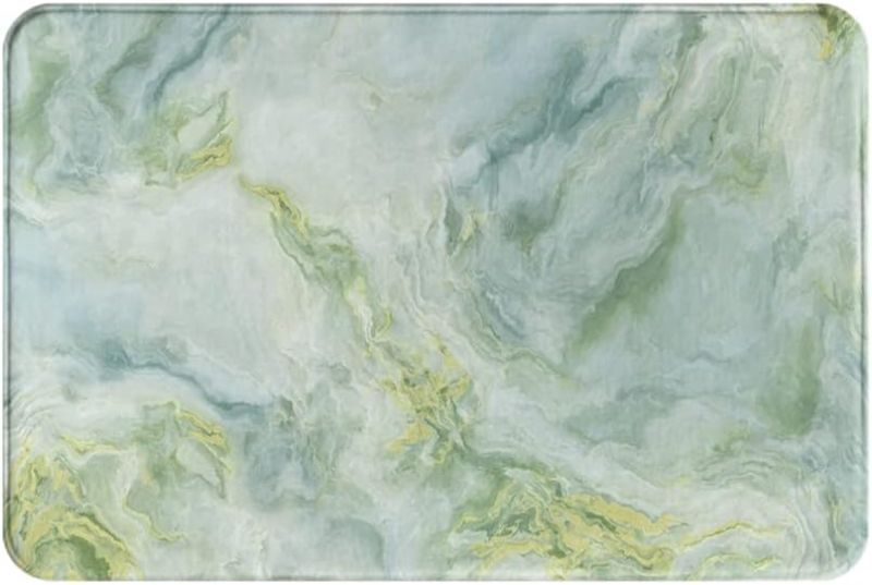Photo 1 of Bath Mats for Bathroom, Green White Marble Pattern Bathroom Decor Mats Rugs No Silp, Washable Cover Floor Indoor Carpet Bathtub Carpet Rug Floor Mat 16x24 Inch for Kitchen Bedroom