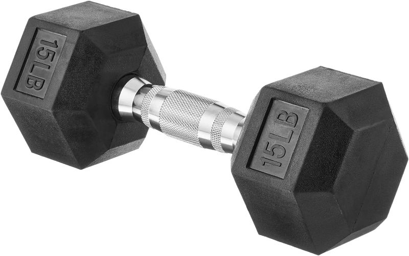 Photo 1 of Amazon Basics Rubber Encased Exercise & Fitness Hex Dumbbell, Single, Hand Weight For Strength Training