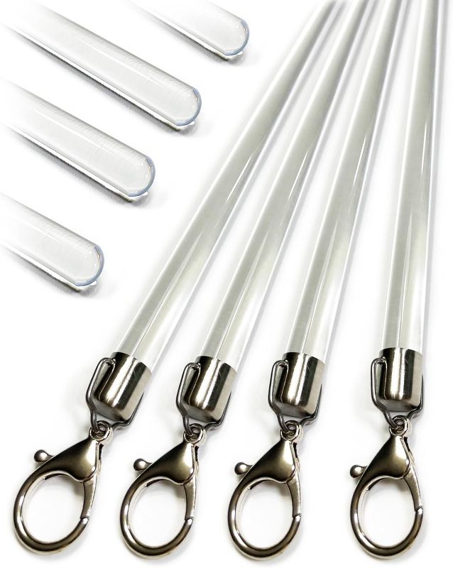 Photo 1 of 46 inch (4 Pack) Steel Cap Acrylic Curtain Pull Wand - 2 inches shy of 48 inch - Clear Curtain Pull Rod - Versatile Curtain Wand - Invisible Drapery Wand - Drapery Pull Rod (46 Inch)