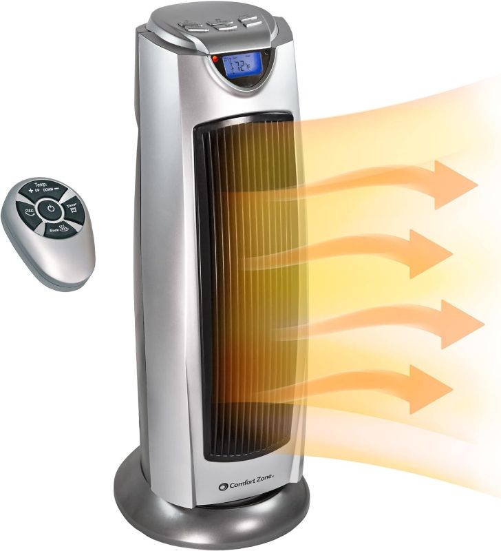 Photo 1 of Electric Oscillating Ceramic Tower Space Heater, Remote, Backlit Digital Thermostat & Temperature Display, Timer, & Overheat Sensor,