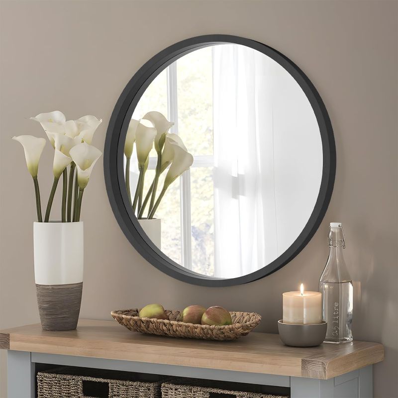 Photo 1 of Black Round Wood Mirror 